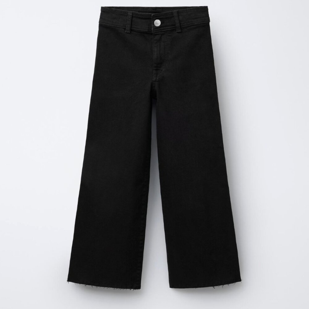 Zara Marine Straight Wide Leg Jeans Size 6 // 38 in Black Raw Hem - Picture 2 of 3